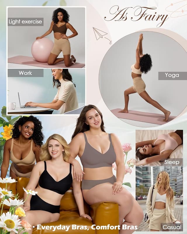 Detalle 2 de As Fairy Wire-Free Soft Comfort No-Underwire V-Neck Seamless Push Up Bralettes (Full Coverage)