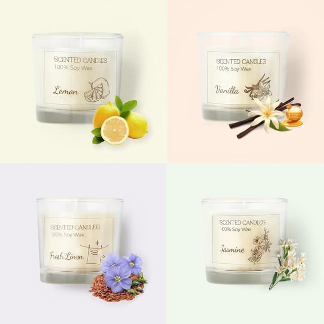 Detalle de Aptliton scented votive candle gift set (fresh linen, vanilla, jasmine & lemon) in soy wax
