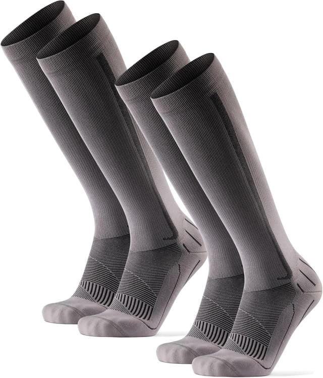 Detalle de Danish Endurance Running Compression Socks (21–26mmHg) – Flight Socks, Grey/Black, unisex 6–8, 1 & 2 pack