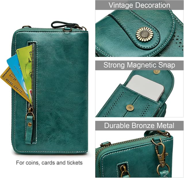 Detalle de S-ZONE Pn21b017 portamonete/portacellulare da donna con blocco RFID e tracolla staccabile