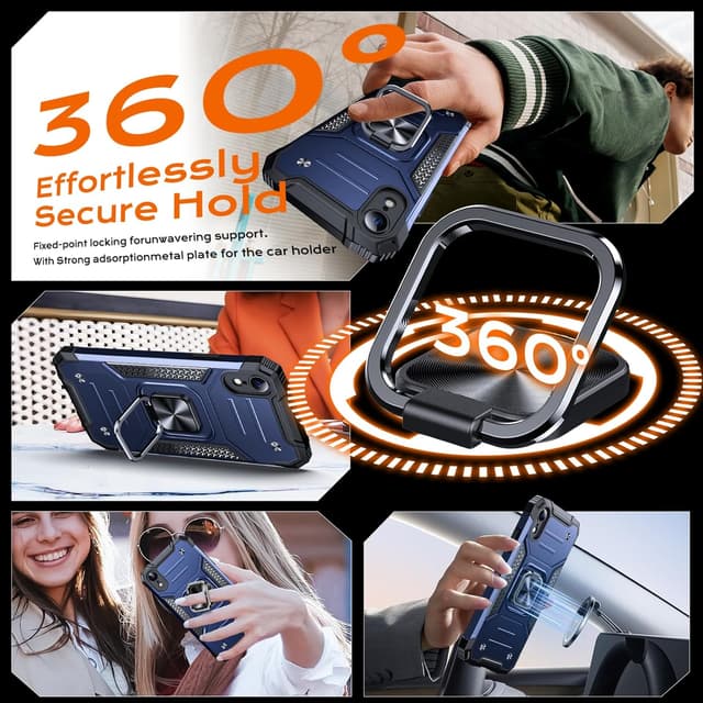 Detalle 2 de Anqrp Armor Handyhülle für iPhone XR mit Ring-Ständer – stoßfeste Schutzhülle in Blau