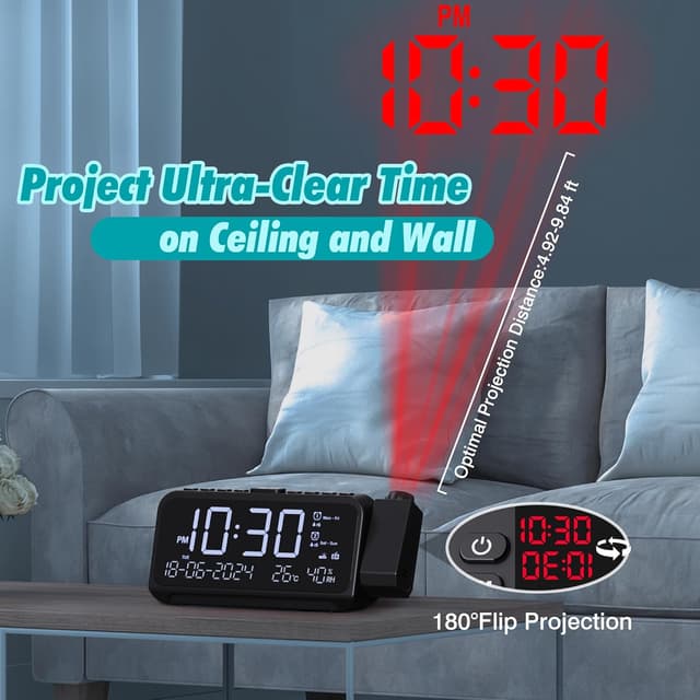 Detalle de Mesqool Despertador Proyector 320°