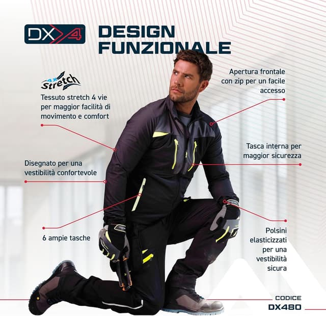 Detalle 2 de Portwest DX4 da uomo con zip: top stretch 4 vie con 6 tasche