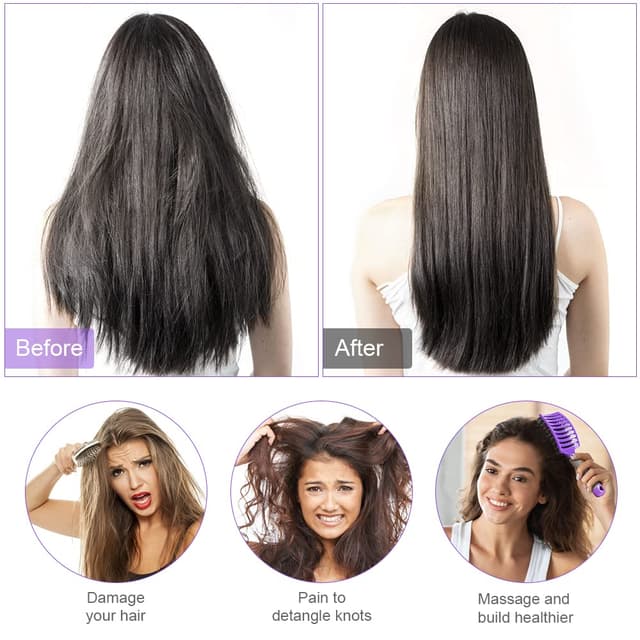 Detalle de URAQT Haarbürste mit Wildschweinborsten & Nylon – Profi-Entwirrbürste mit Griff (lila)