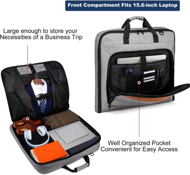 Thumbnail 6 de PUSLOM large travel garment bag (2-in-1) with waterproof foldable design for up to 15.6 inch laptop, grey