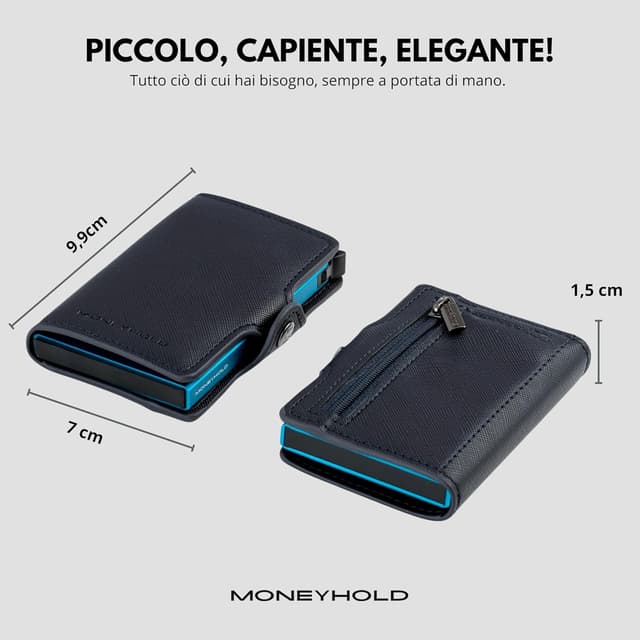 Detalle de Moneyhold portafoglio uomo slim con protezione RFID, porta carte e portamonete (fino a 10 tessere)