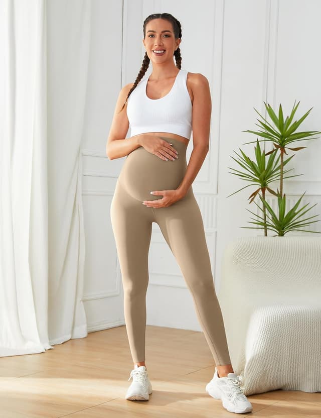 Detalle de BAYDI Nudi Umstandsleggings für Damen mit Taschen – hoch tailliert, blickdicht und 7/8-Länge