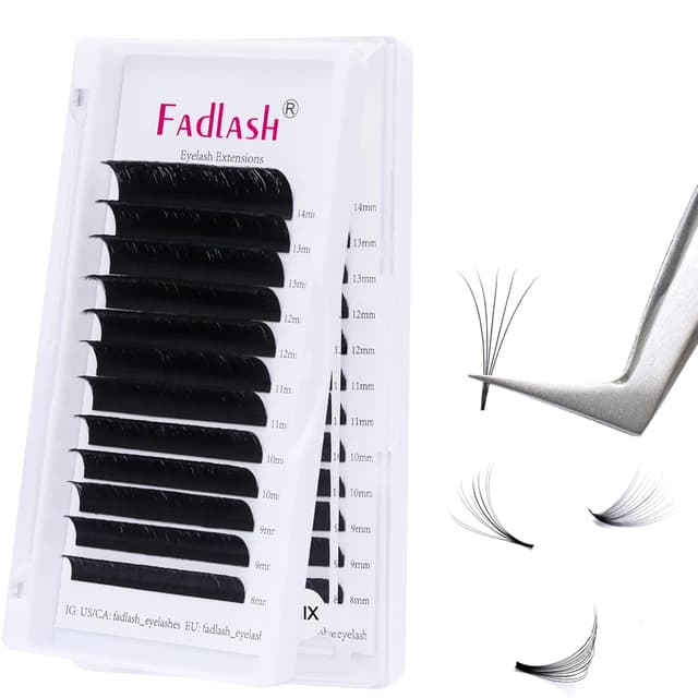 Detalle de FADLASH Selbstfächernde Volumen Wimpern Easy Fan Lashes (12 Rhein Volumen Technik, D-Curl, 0,05 mm)