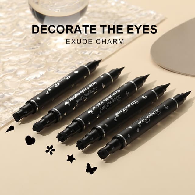 Detalle de Sitovely set da 5 eyeliner liquidi opachi con stencil a doppia testa (triangolo, cuore, stella, fiore, farfalla) impermeabili
