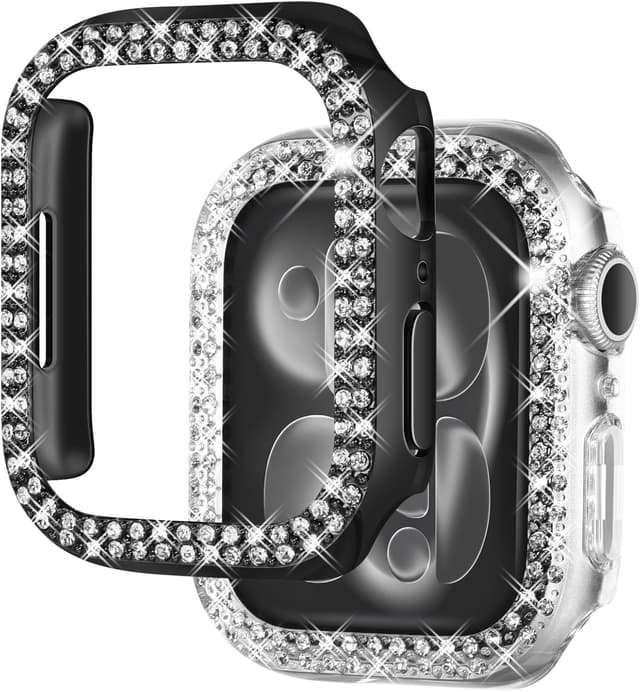 Detalle de NewWays 2-Pack Women Bling Case for Apple Watch 45mm (Series 9/8/7) – Black & Clear