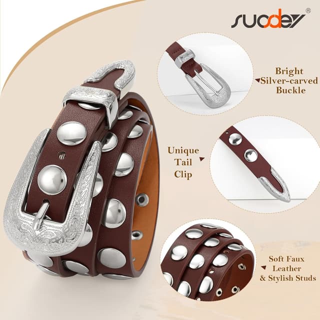 Thumbnail 3 de SUOSDEY Damen Ledergürtel 2 cm