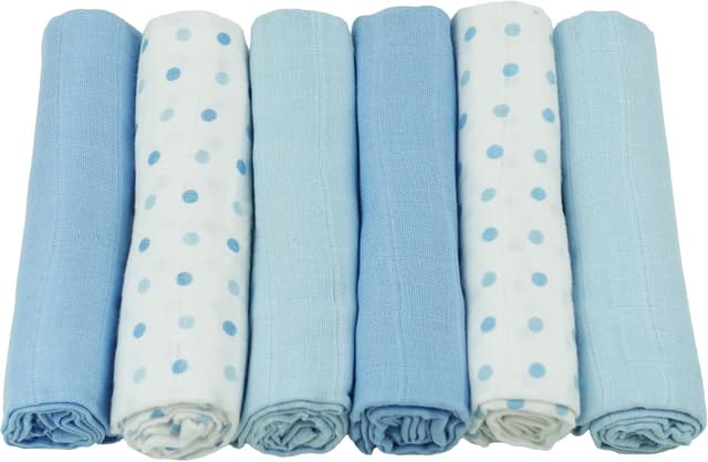 Detalle de MuslinZ 6-pack Muslin Squares Baby Burp Cloths (70x70cm) – Blue Combo