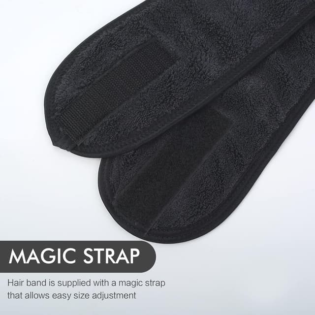 Detalle 2 de KinHwa Kosmetik Stirnband aus Frottee & Mikrofasern (Klettverschluss), 3er-Set Schwarz