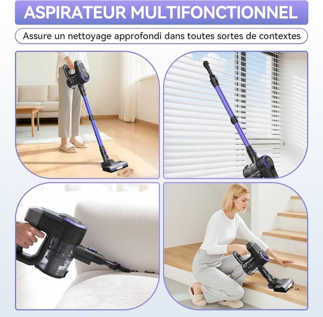 Detalle 2 de Ziaggnar Aspirateur balai sans fil 6 en 1 (autonomie 55 min, 2 vitesses) pour poils d’animaux