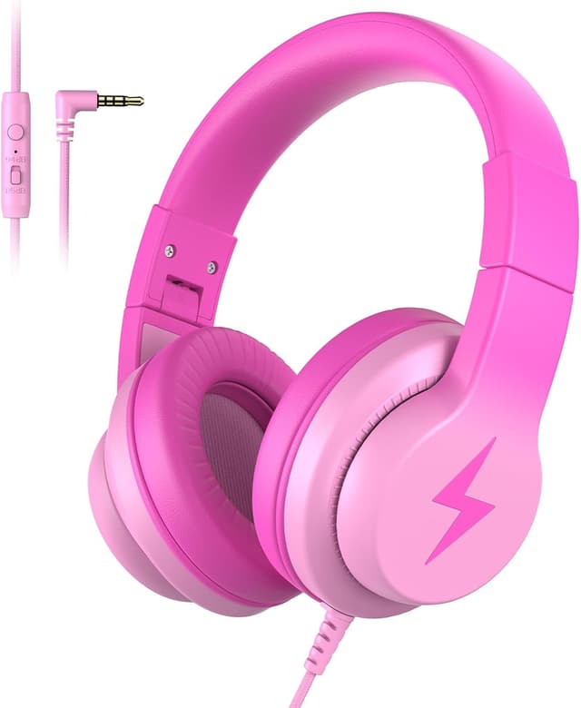 Detalle de Candy Bila Kids Headphones (Wired) with Microphone, Volume Limiter, Over-Ear – Gradient Deep Pink