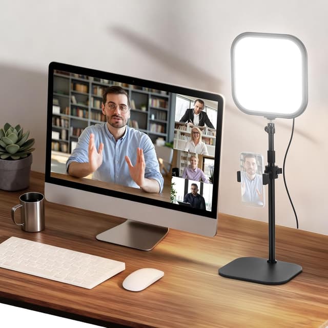Detalle de NEEWER Basics 10.8" Video Conference Lighting with Desk Stand & Phone Holder (15W Bi-Colour, CRI95+)