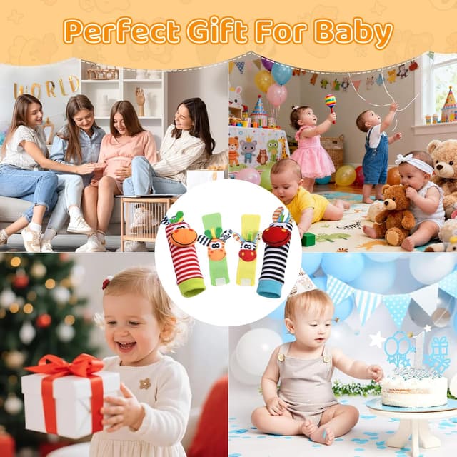 Thumbnail 6 de Vicloon 4-teiliges Set Rasselsocken & Handgelenk-Rassel aus Plüsch (0–6/0–12 Monate)