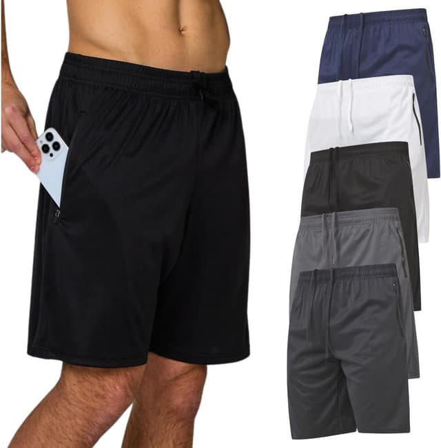 Detalle de Ultra Performance Mens 5 Pack Athletic Running Shorts with Zippered Pockets (Loose Fit, 10" Inseam)