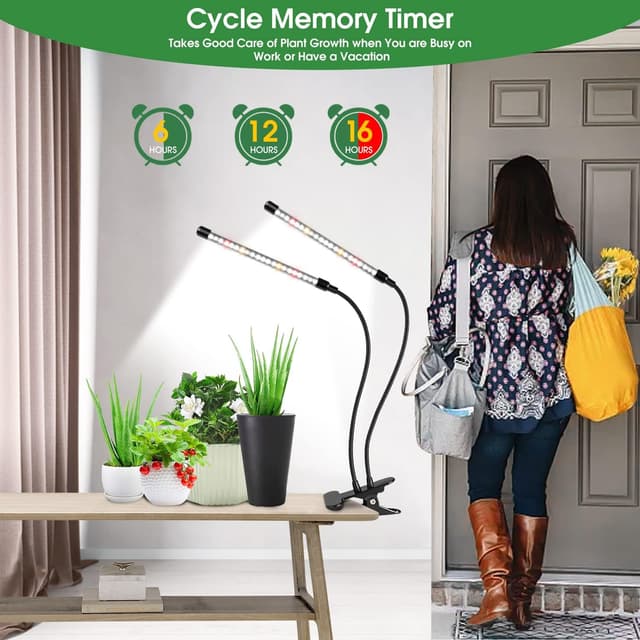 Detalle 2 de Wolezek Grow Lights for Indoor Plants – Full Spectrum LED Plant Light with Clip, 2-Head 6/12/16H Timer & Dimming