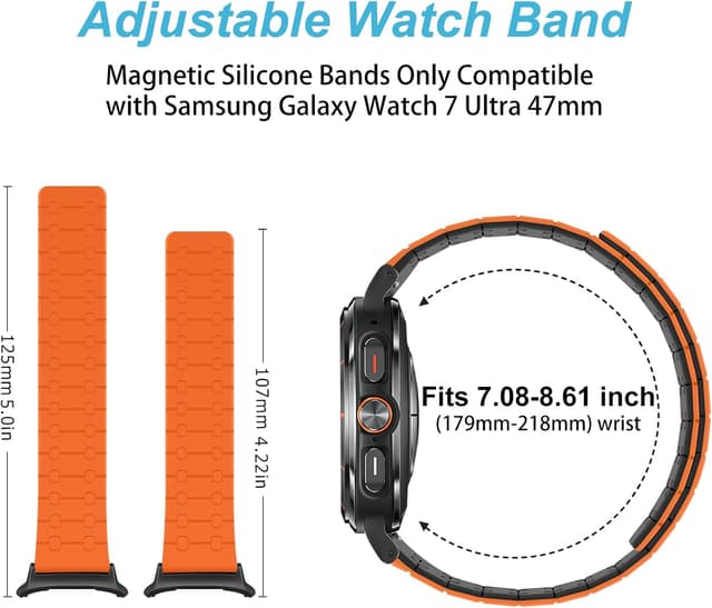Detalle de Amizee No Gap Magnetic Sport Silicone Strap for Samsung Galaxy Watch Ultra 47mm (Orange/Black)
