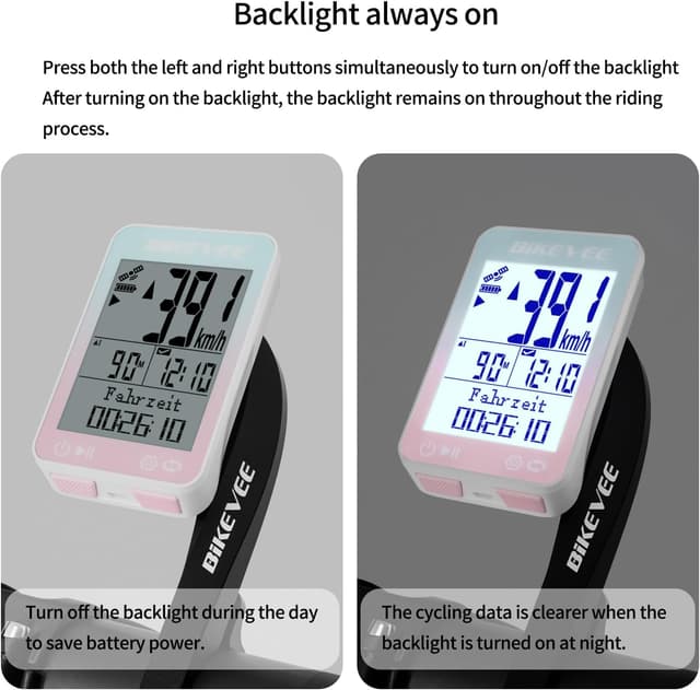 Detalle de Bikevee GPS-Fahrradcomputer kabellos mit 2,4'' FSTN-Display, IPX7 & bis zu 28 Std. Akku