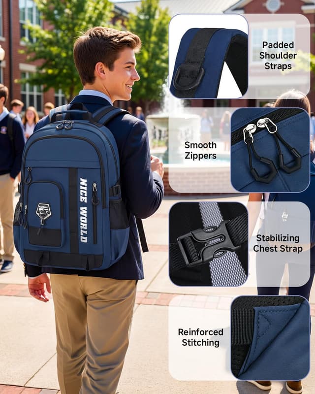 Detalle de Zaino Amythe per Ragazzo Adolescente impermeabile e leggero, capacità 29L per PC 15.6