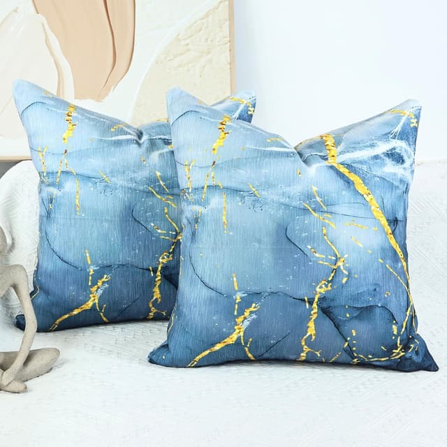 Detalle de OYIMUA 2er-Set Deko-Kissenbezüge 40x40 Blau aus Chenille (40 x 40 cm)