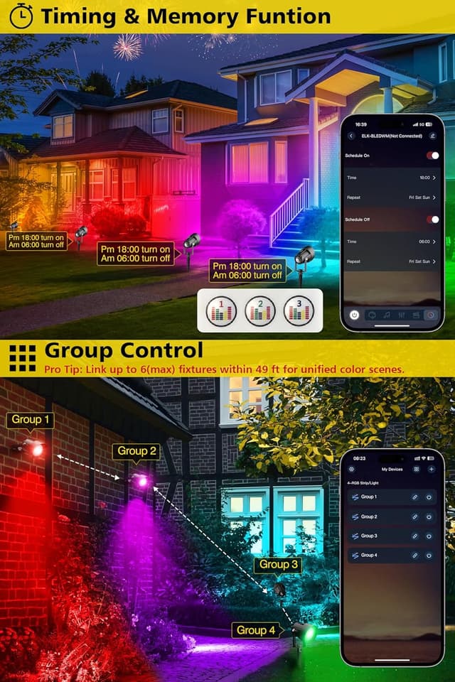 Detalle de T-SUN 6 Pezzi Faretto RGB da Giardino con Telecomando e controllo Bluetooth
