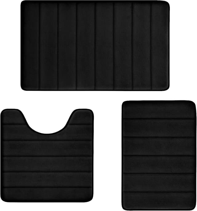 Detalle de RUN HELIX 3-Piece Memory Foam Bathroom Rug Set (Non-Slip, Washable) — Black