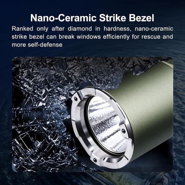 Detalle 2 de Nextorch P80B rechargeable flashlight (Olive Green) — up to 2,100 lumens, 5 modes & strobe