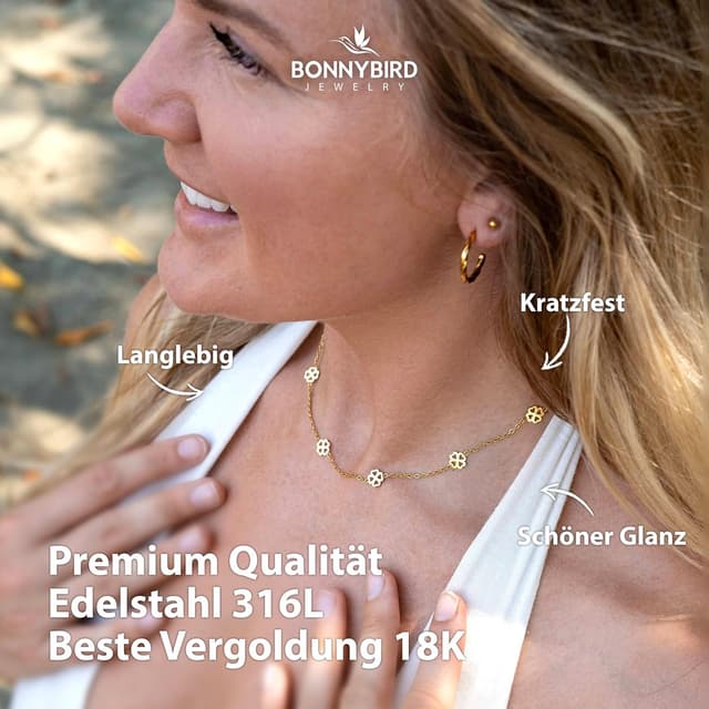 Detalle de BONNYBIRD Wasserfeste Edelstahl-Halskette „BonnyBliss“ in Silber, Gold & Roségold – 38 bis 44 cm