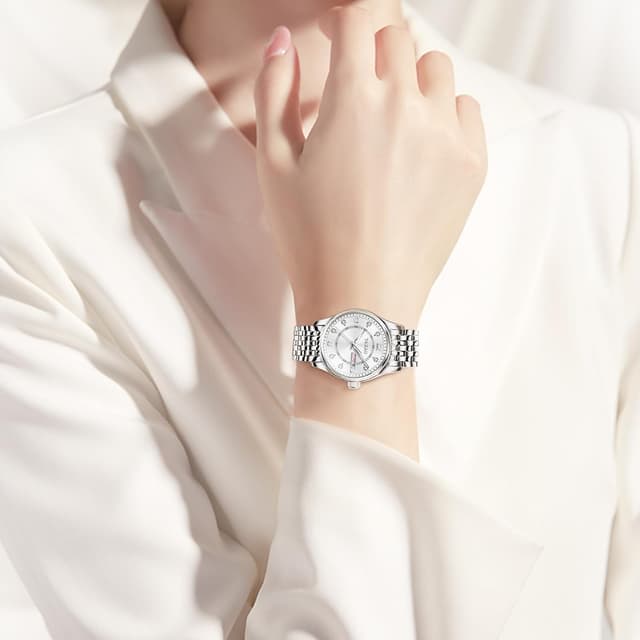 Thumbnail 6 de Taxau Damenuhr Armbanduhren Silber – klassische Quarz-Uhr mit Edelstahlband, Kalender und 3ATM Spritzwasserschutz