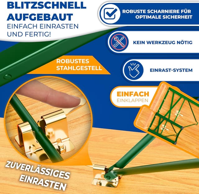 Detalle de KESSER® Premium Bierzeltgarnitur 3-teilig klappbar mit Biertisch und 2 Bierbänken (Holz & Stahl)