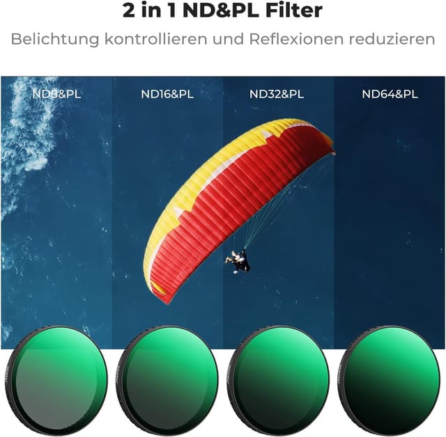 Detalle de K&F CONCEPT ND&PL Filter-Set für DJI Osmo Action 6 (4er-Pack: ND8/PL bis ND64/PL)