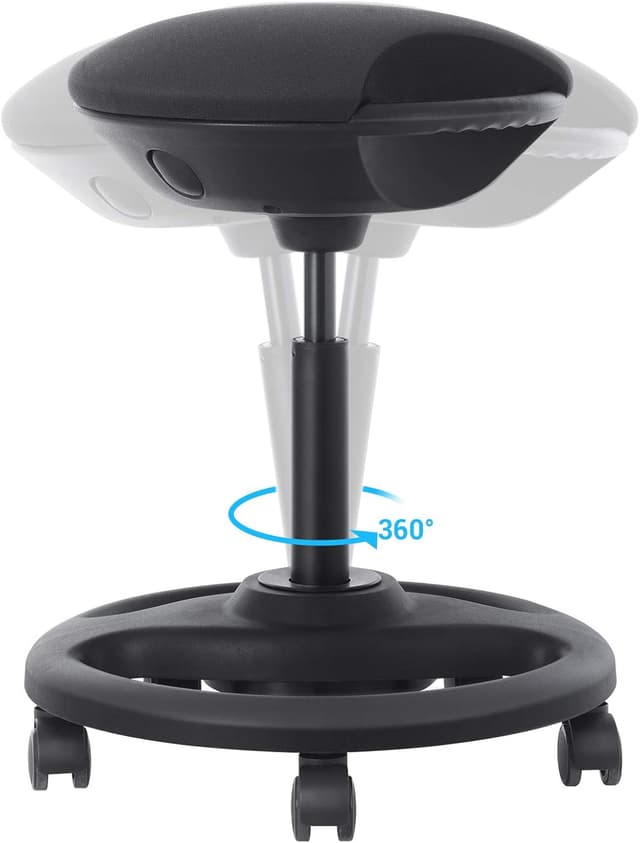 Detalle 2 de SONGMICS OSC06BK dynamischer Arbeitshocker mit Rollen – höhenverstellbar, Drehstuhl mit 10° Neigung