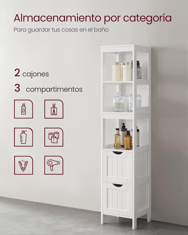 Thumbnail 4 de VASAGLE Armario Alto de Baño con Cajones y Estantes