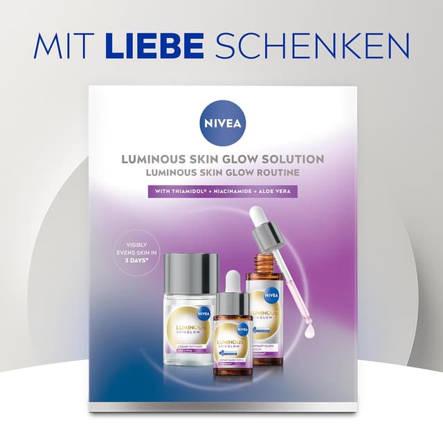 Detalle de NIVEA Luminous630 Skin Glow Set – Gesichtspflege mit Instant Glow Serum, Liquid Refiner (AHA/PHA) & Refiner-Peeling