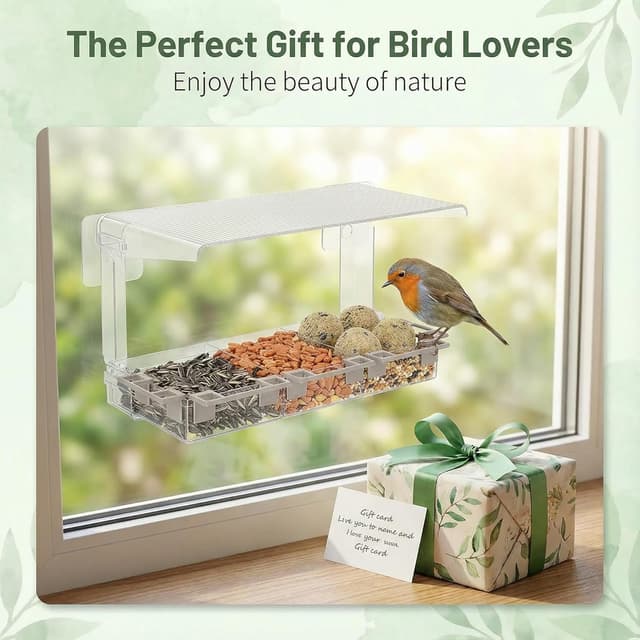 Thumbnail 6 de Furkoazki Window Bird Feeder with Clear Acrylic Construction (Three Compartments, 5 Perches)
