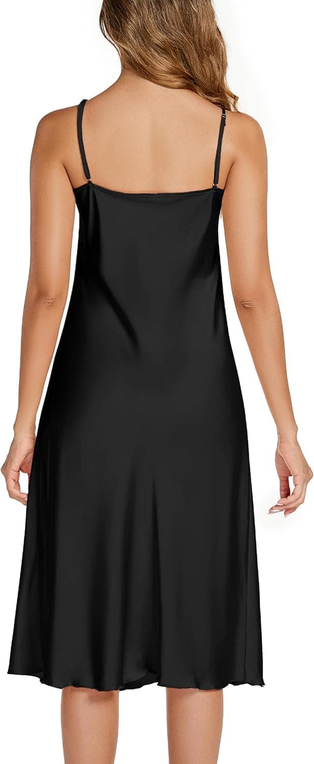 Detalle 2 de Xuepelit Satin Nachthemd für Damen mit V-Ausschnitt – Spaghettiträger Negligee/Babydoll in Weiß oder Schwarz