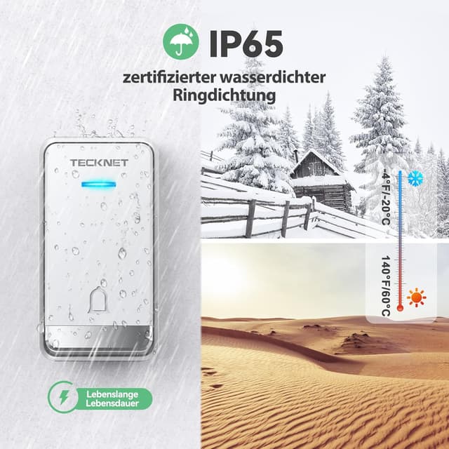 Thumbnail 4 de TECKNET Funkklingel Batterielose Türklingel