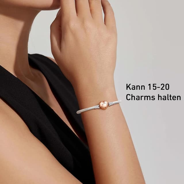 Detalle de APUUESN Sterling-Silber Charms-Armband mit Logogravur (Moments-Serie) – in Silber, von 17 bis 21 cm