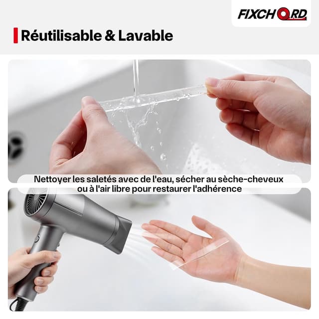 Detalle 2 de Ruban adhésif double face FIXCHORD extra fort, acrylique imperméable et transparent (amovible) pour murs, moquettes et tapis