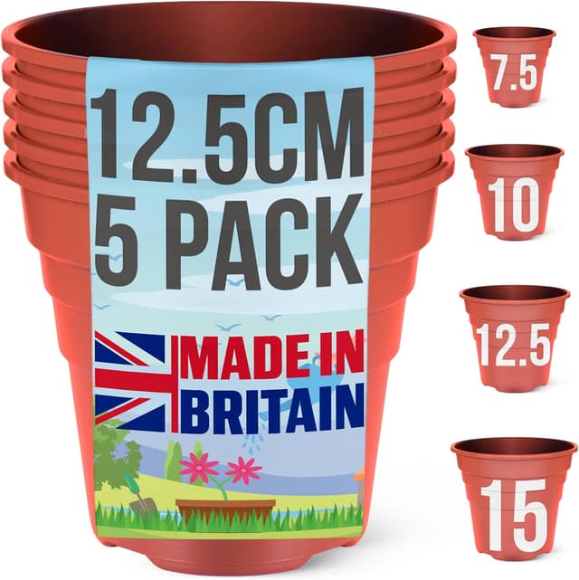 Detalle de Happy Pots lot de 5 pots en plastique recyclé (terre cuite) avec drainage – 12,5 cm