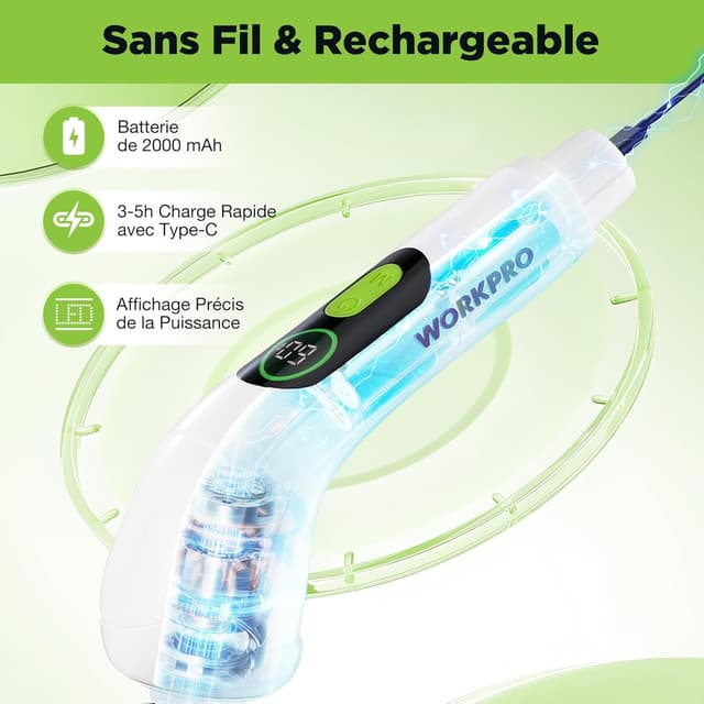 Detalle 2 de WORKPRO Brosse nettoyante rotative IPX6 ⚙