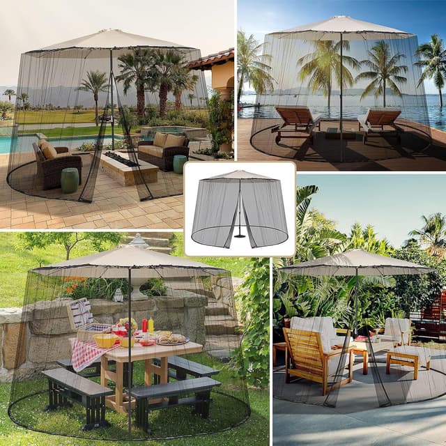 Thumbnail 6 de Sekey zanzariera regolabile per ombrellone da esterno 250–300 cm, doppia cerniera, altezza 2,5 m – nero