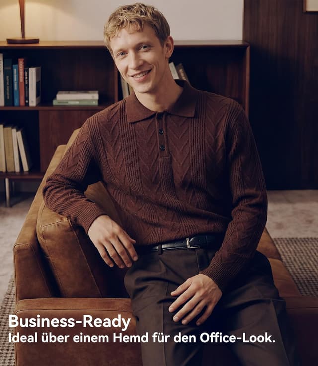 Detalle de GLESTORE Herren-Langarm-Poloshirt Casual mit Giraffen-Stickerei