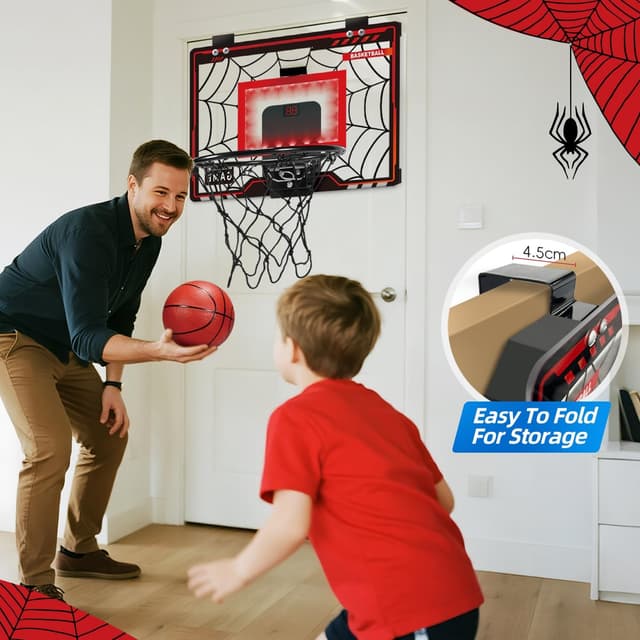 Detalle de Basketball Hoop Indoor mini basketball hoop with electronic scoreboard and cool LED lights for boys and adults