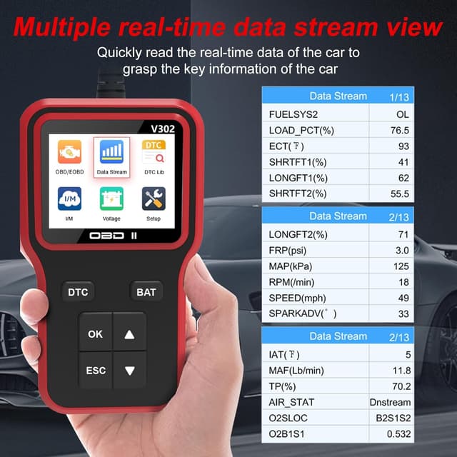 Detalle de OBD2 Car Fault Code Reader (Wired) V302 for 1996+ OBD-II Vehicles — Live Data, Freeze Frame & EVAP Test