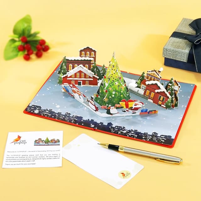 Detalle de CUTPOPUP Night Before Merry Christmas Cards 2025 3D Pop Up Christmas Card Set (Night Scene) with Envelope