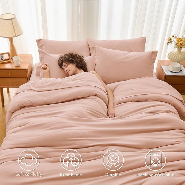 Detalle de MUXHOMO 7-Piece Full Comforter Set (Bed in a Bag) in Rose Gold